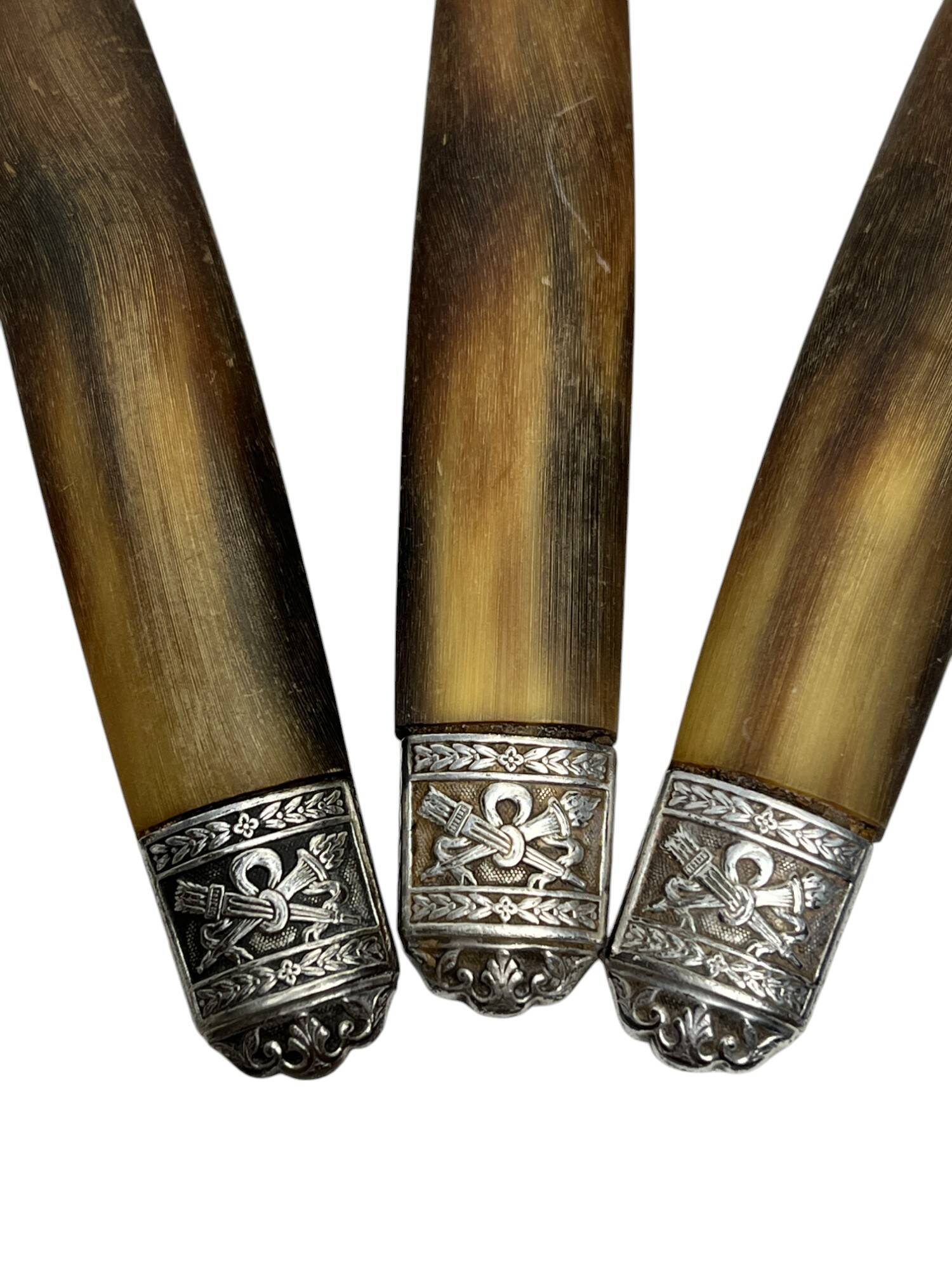 12 Ace of Clubs knives with horn handle, silver-plated metal ferrule, late 19th century