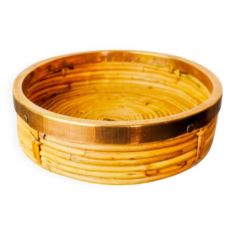 Rattan and brass tray, Italy, 1970s