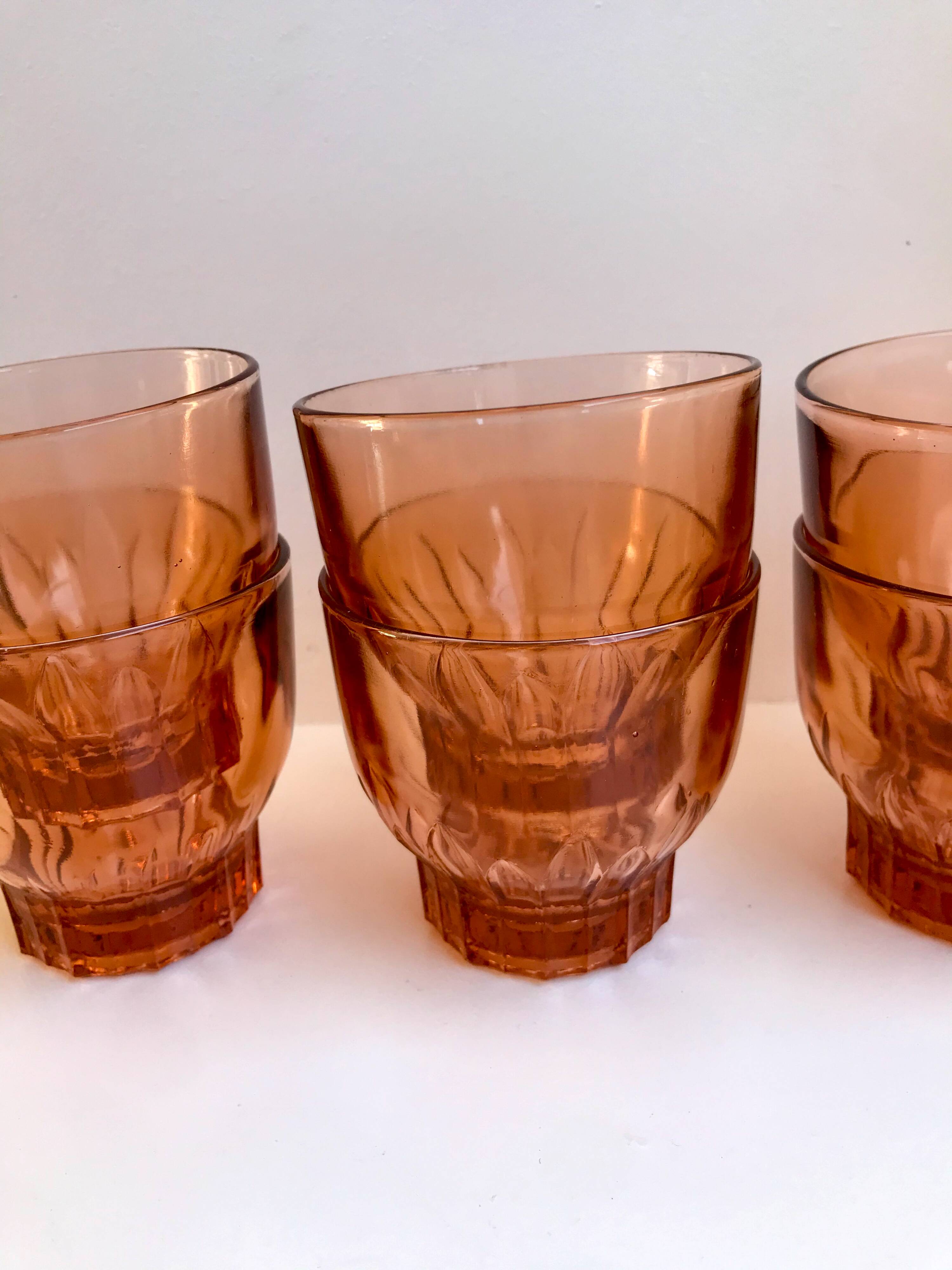 Set of 10 60s pink glass water glasses
