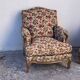 Antique Louis XV style shepherdess armchair in floral flocked fabric