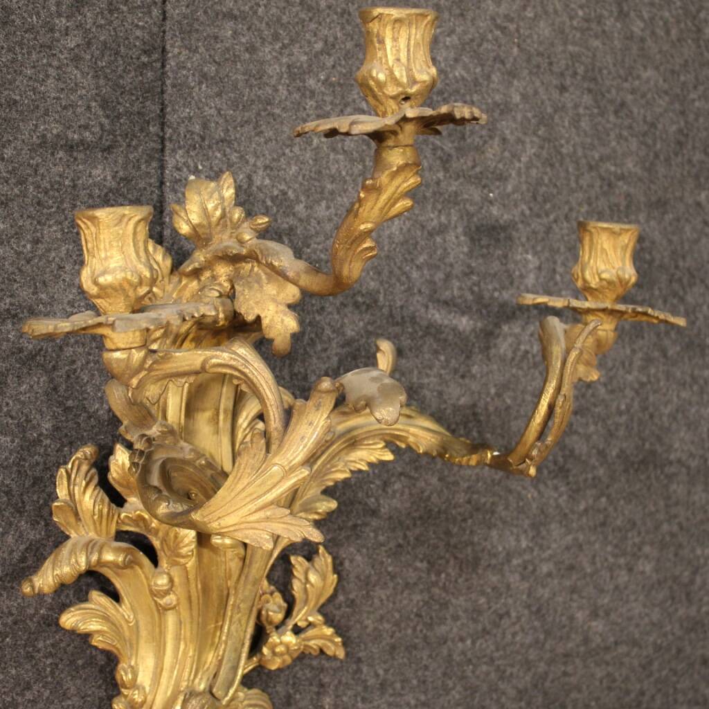Pair of wall lights in gilt bronze in Louis XV style