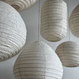 Suspension in rattan and natural japanese linen in the shape of a drop