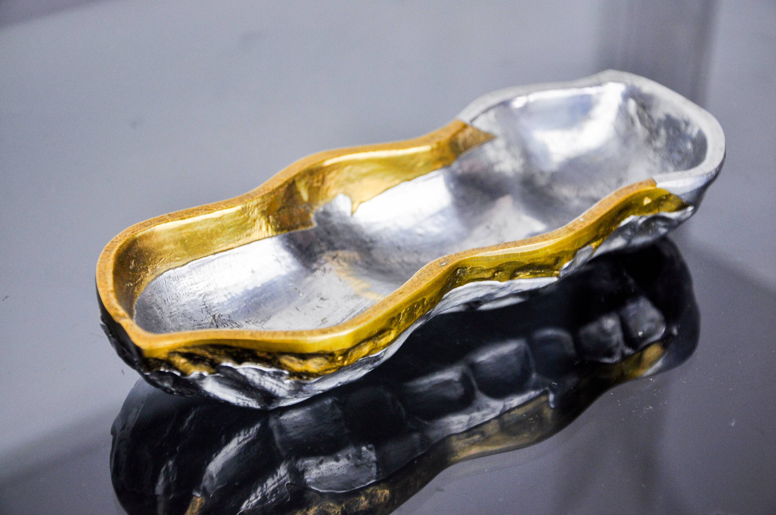 Brutalist pocket emptier by Art3, bronze and aluminum 1970, Spain