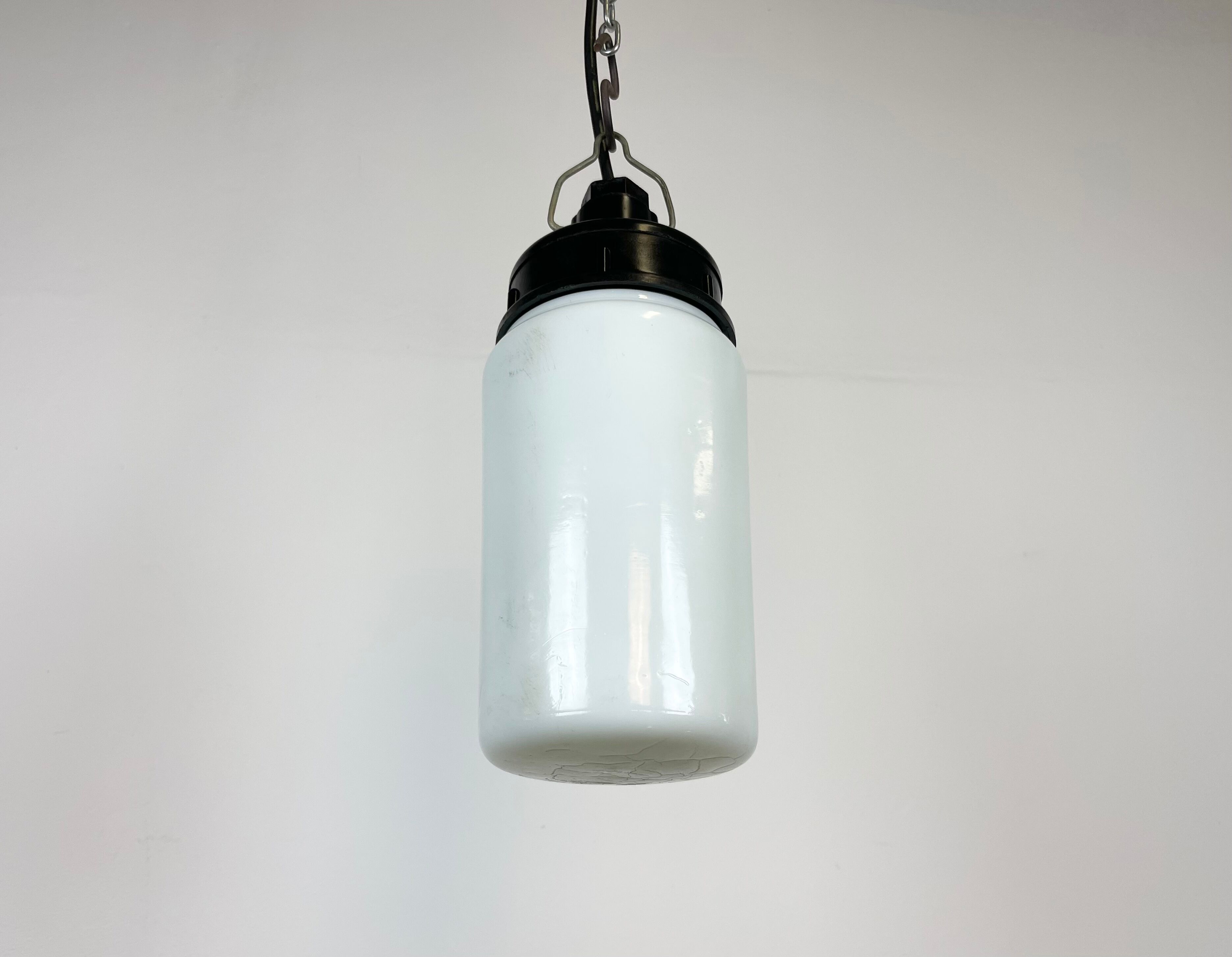 Industrial Bakelite Pendant Light with Milk Glass, 1970s