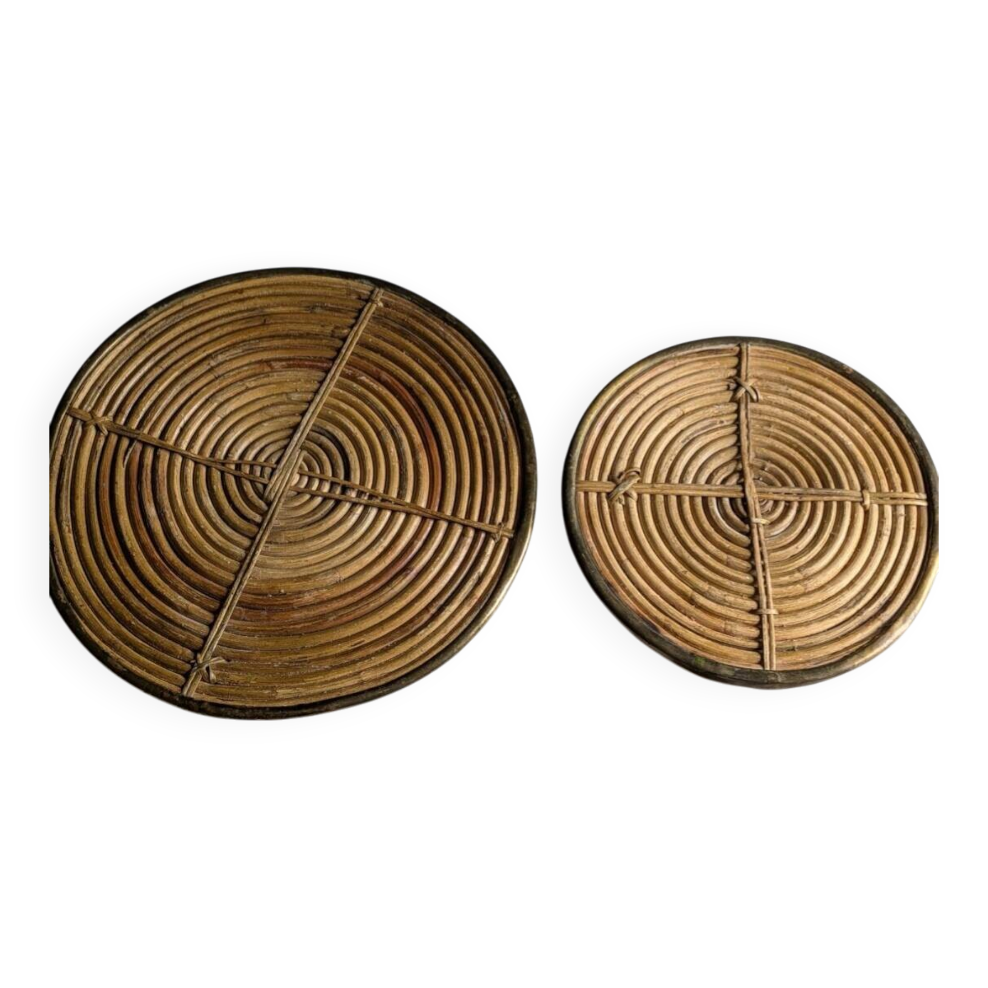 Rattan trivets attributed to Gabriella Crespi.