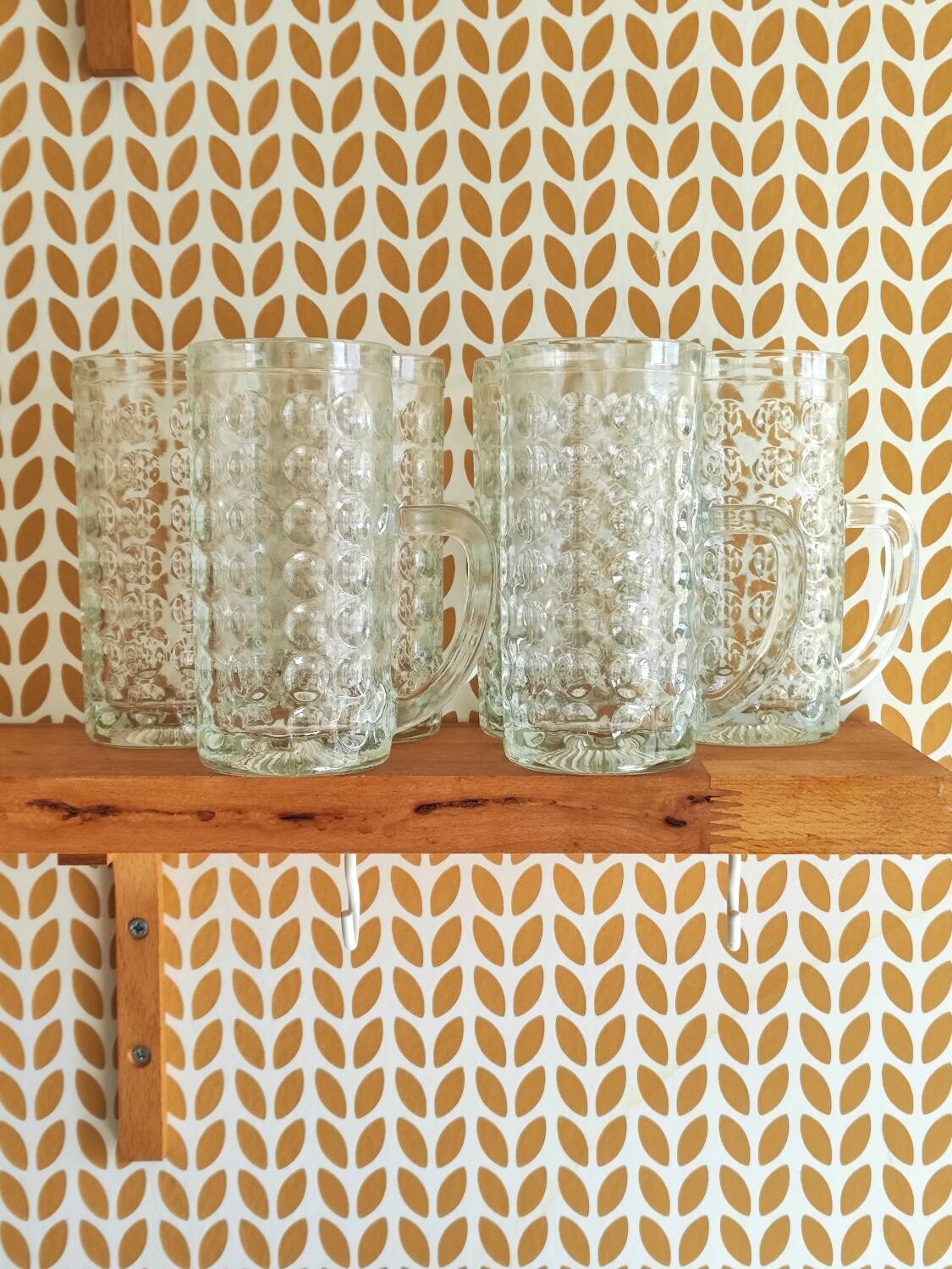 Vintage molded glass beer mugs or juice glasses with handle