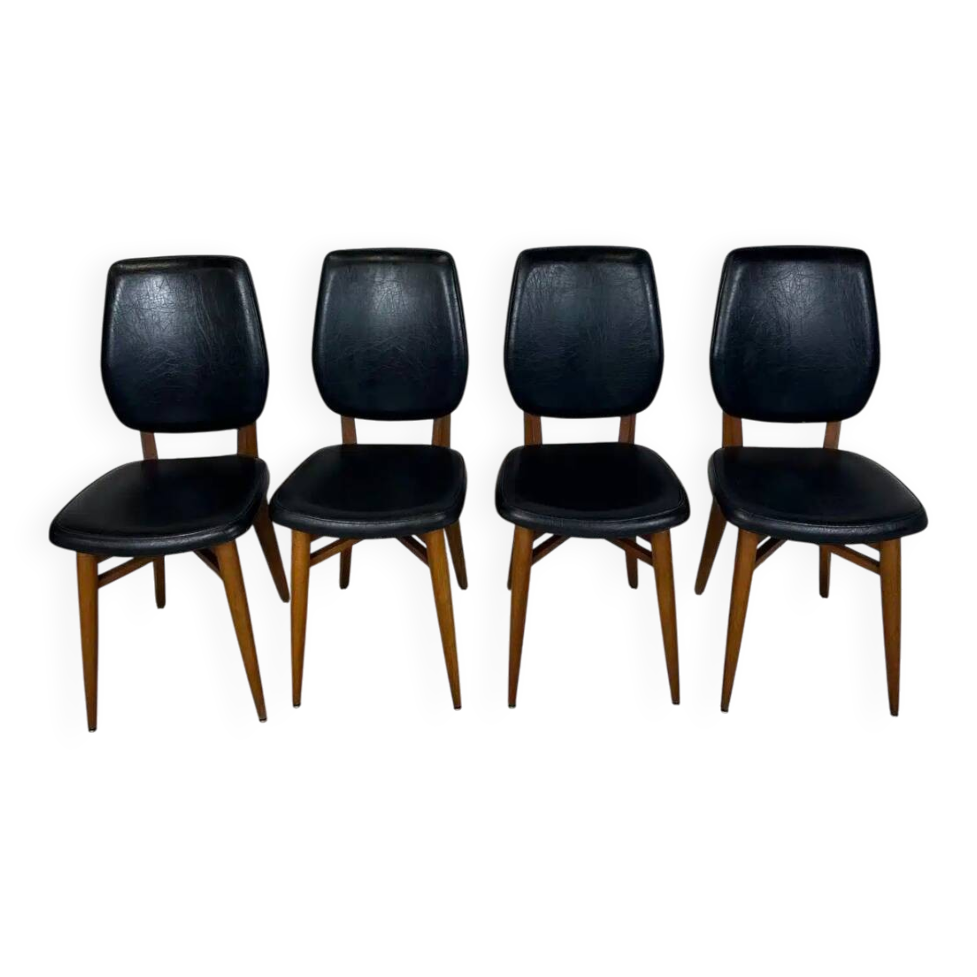 Set of 4 vintage chairs in black leatherette