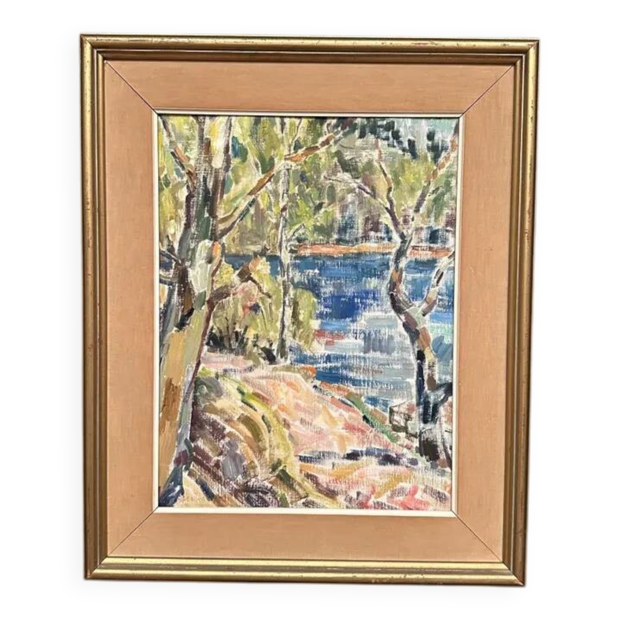 Original Swedish Oil on Canvas - "Natural Landscape" - Signed - Vintage and Framed - 68 × 56 cm