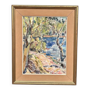 Original Swedish Oil on Canvas - "Natural Landscape" - Signed - Vintage and Framed - 68 × 56 cm