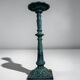 Vintage candlestick holder in patinated green-grey cast iron, 32.5 cm