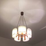 Celluloid Scandinavian teak pendant chandelier from the 60s