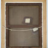 Old oil painting on canvas attributed to R. SCHWAB. Village vintage gilded wood frame 65 x 80 cm