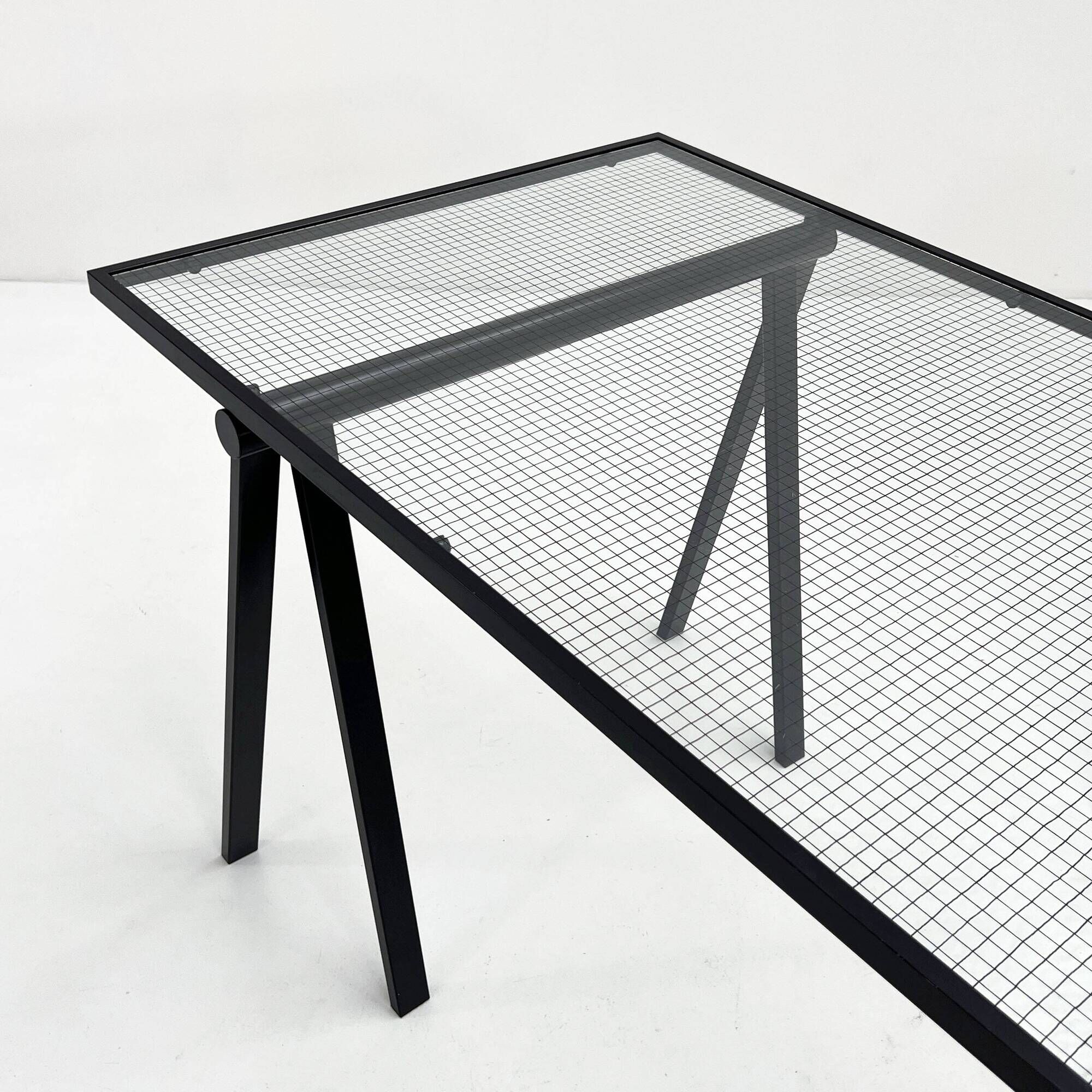 Trestle desk in glass and metal by Rodney Kinsman for Bieffeplast, 80