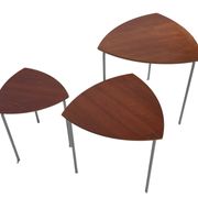 Vintage set of 3 wooden and metal side tables from the 1980s