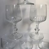 Set of 6 small crystal wine glasses engraved 30-40s