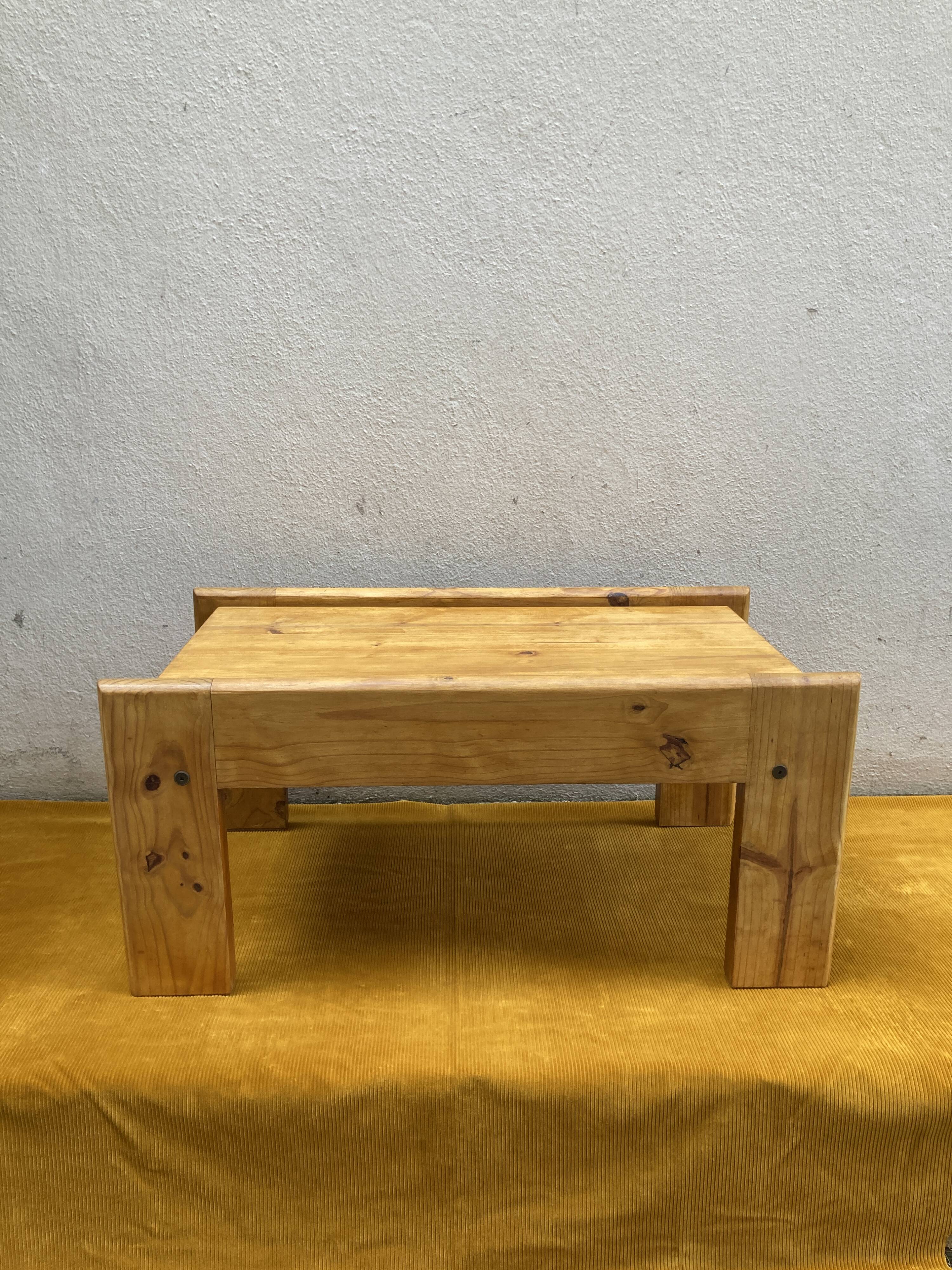 Vintage brutalist coffee table in solid pine.