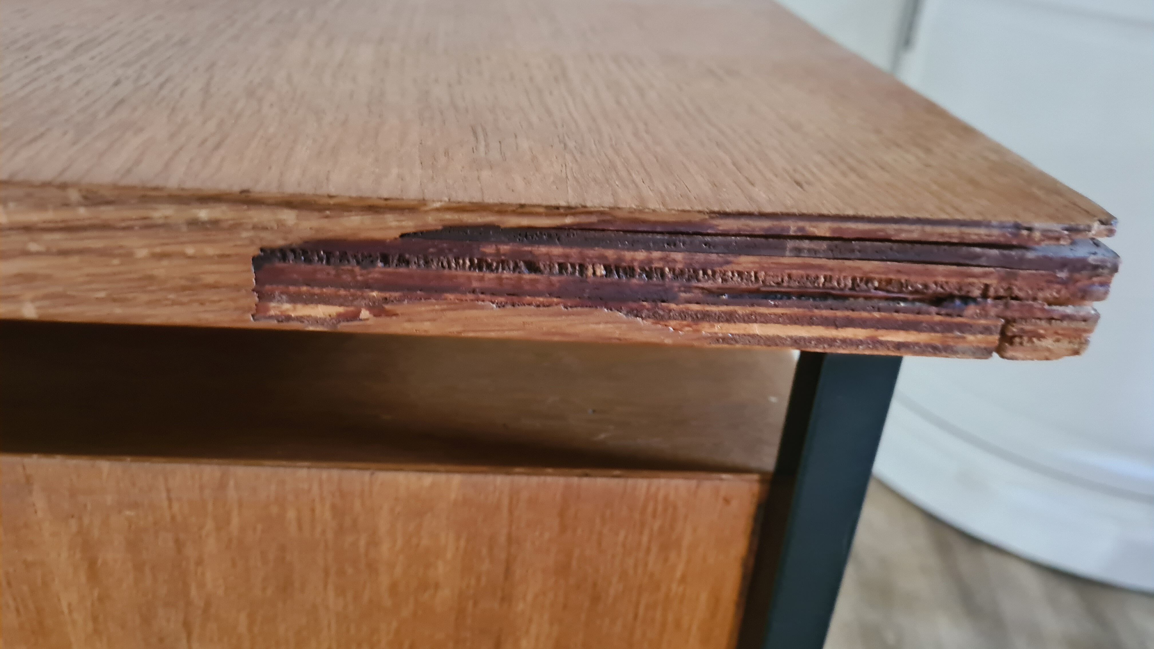 Old wood and metal desk 3 drawers 50s