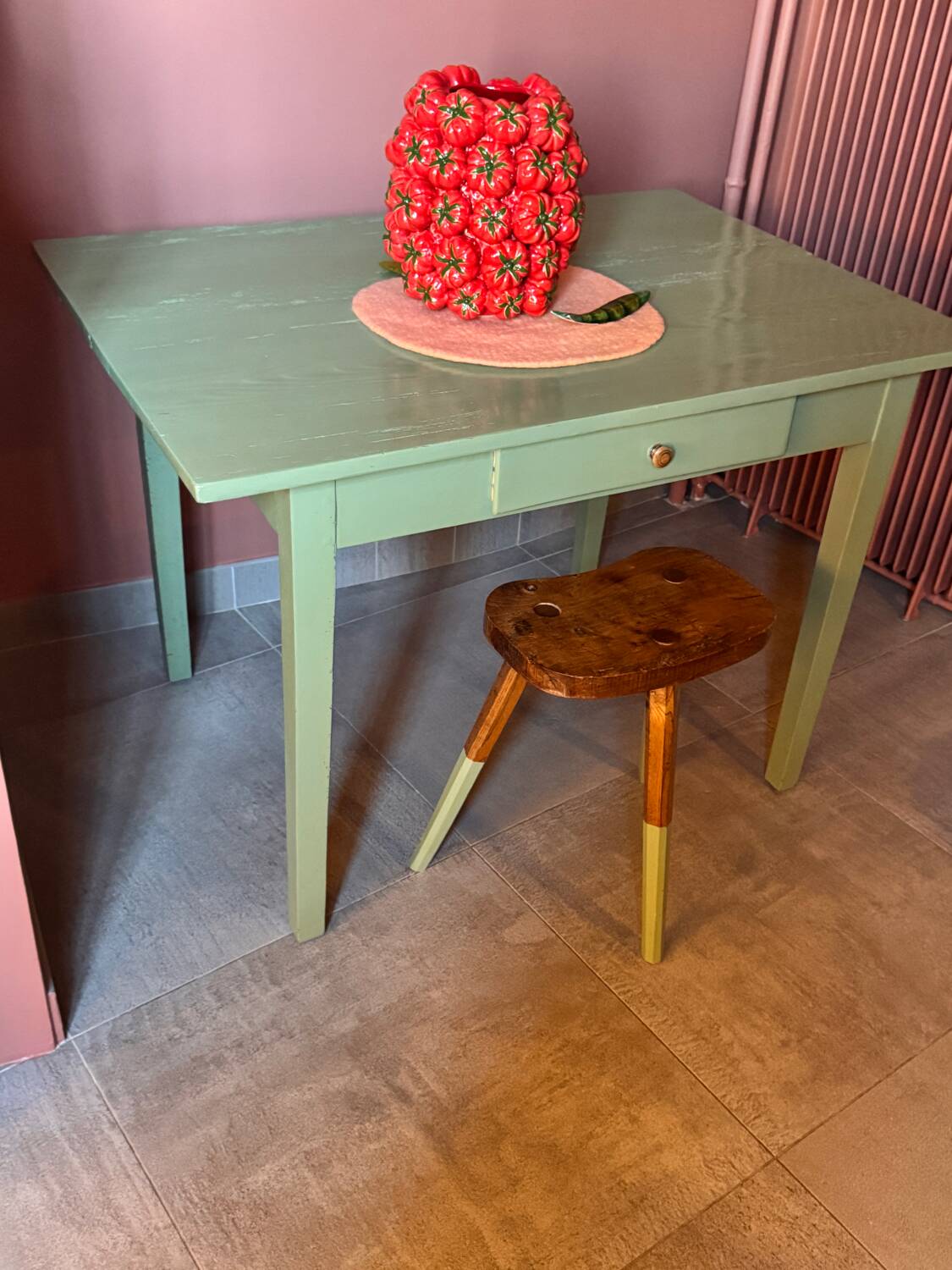 Farmhouse/bistro table and its stool