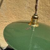 Vintage pendant light with green and white enamelled sheet metal shade