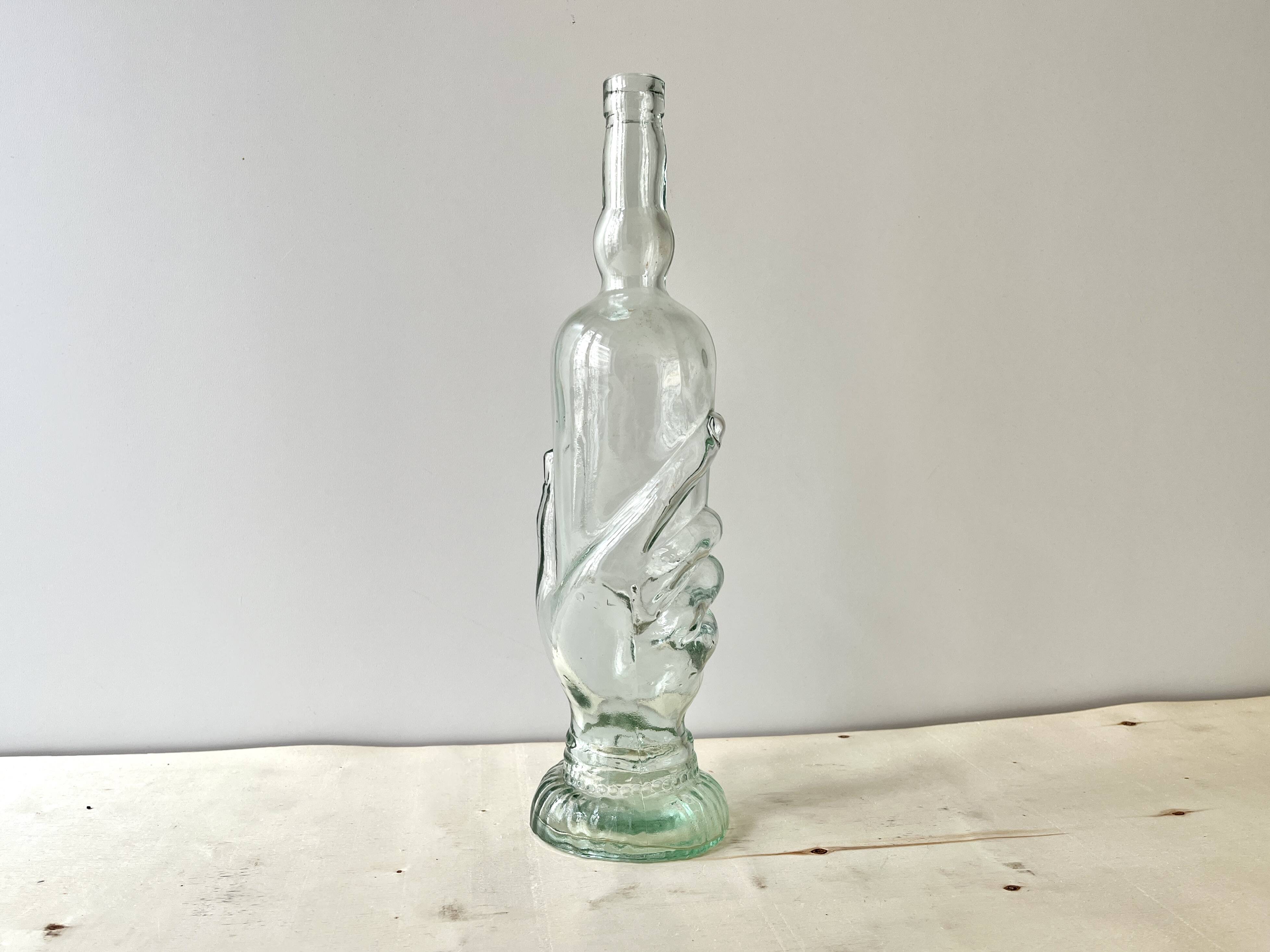 Legras glass bottle "transparent hand" circa 1920, antique carafe