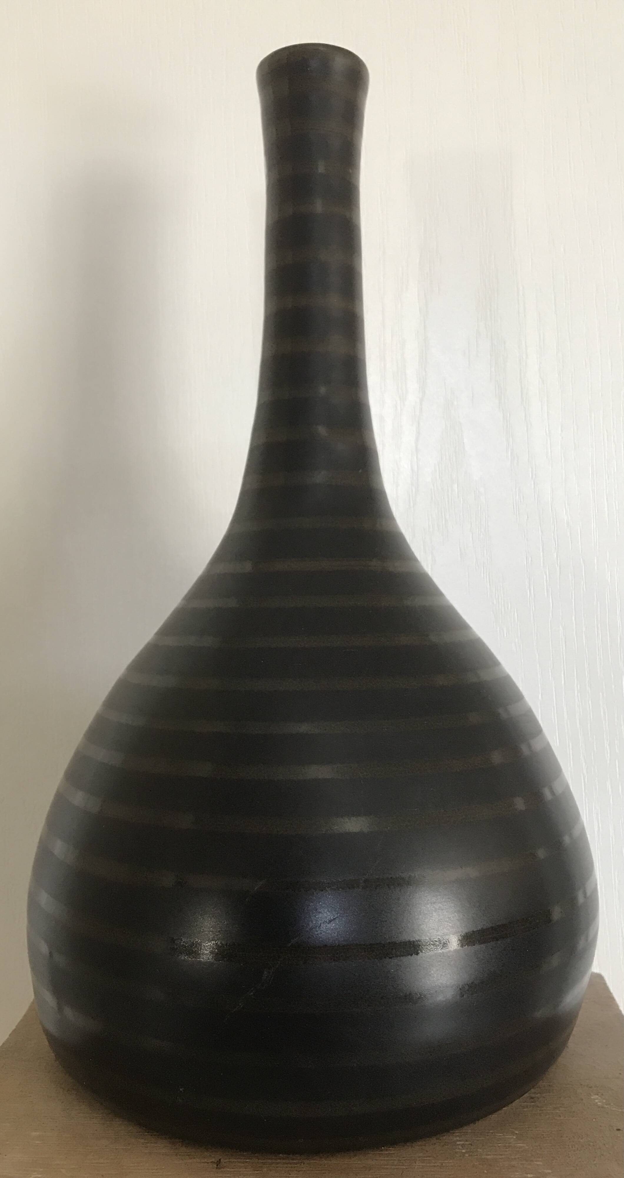 Vase in glazed ceramic with brown and brown striped design by asa sélection