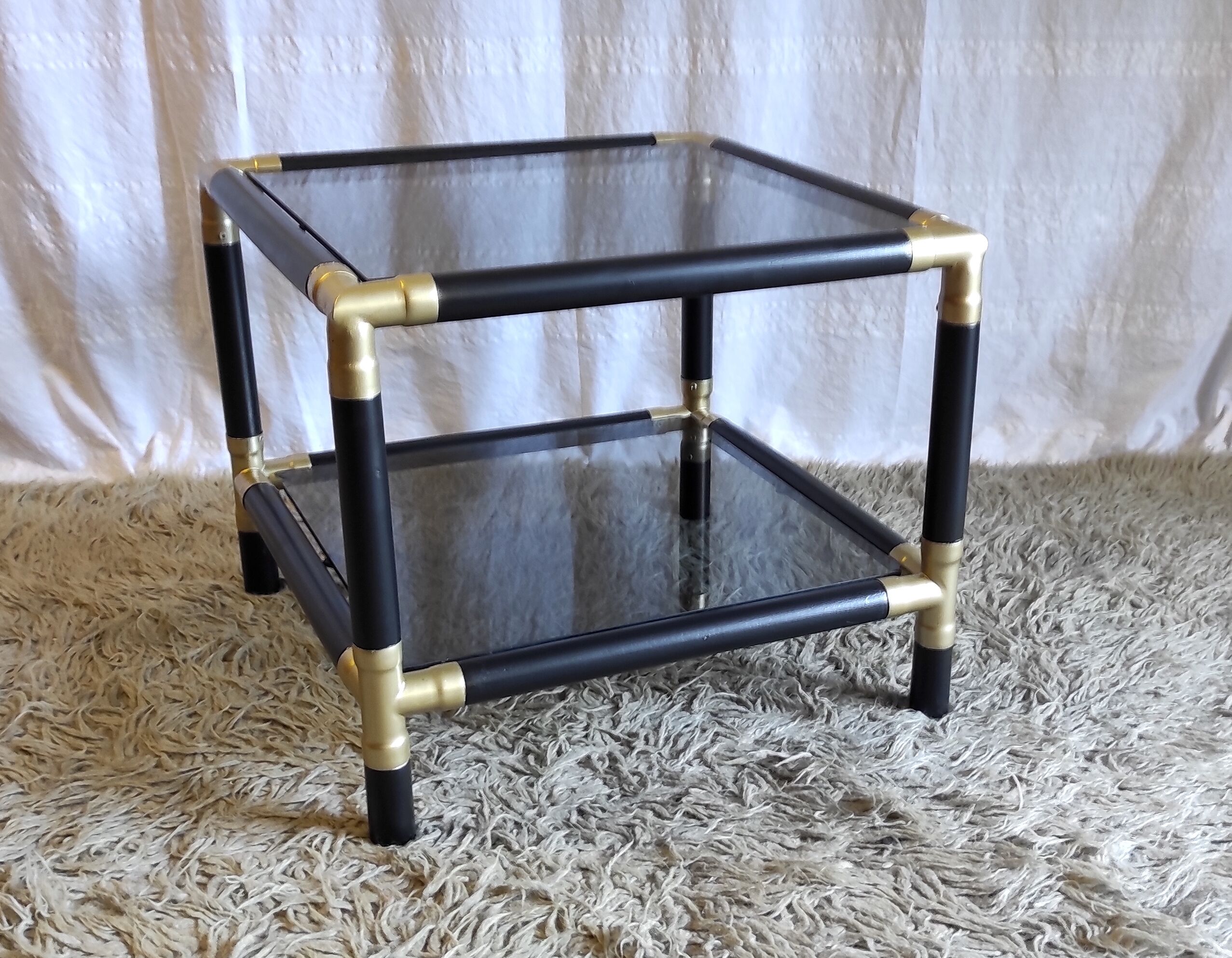 Table basse bois et métal doré – années 60/70