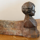 Pair of cast iron chenets, Love victorious