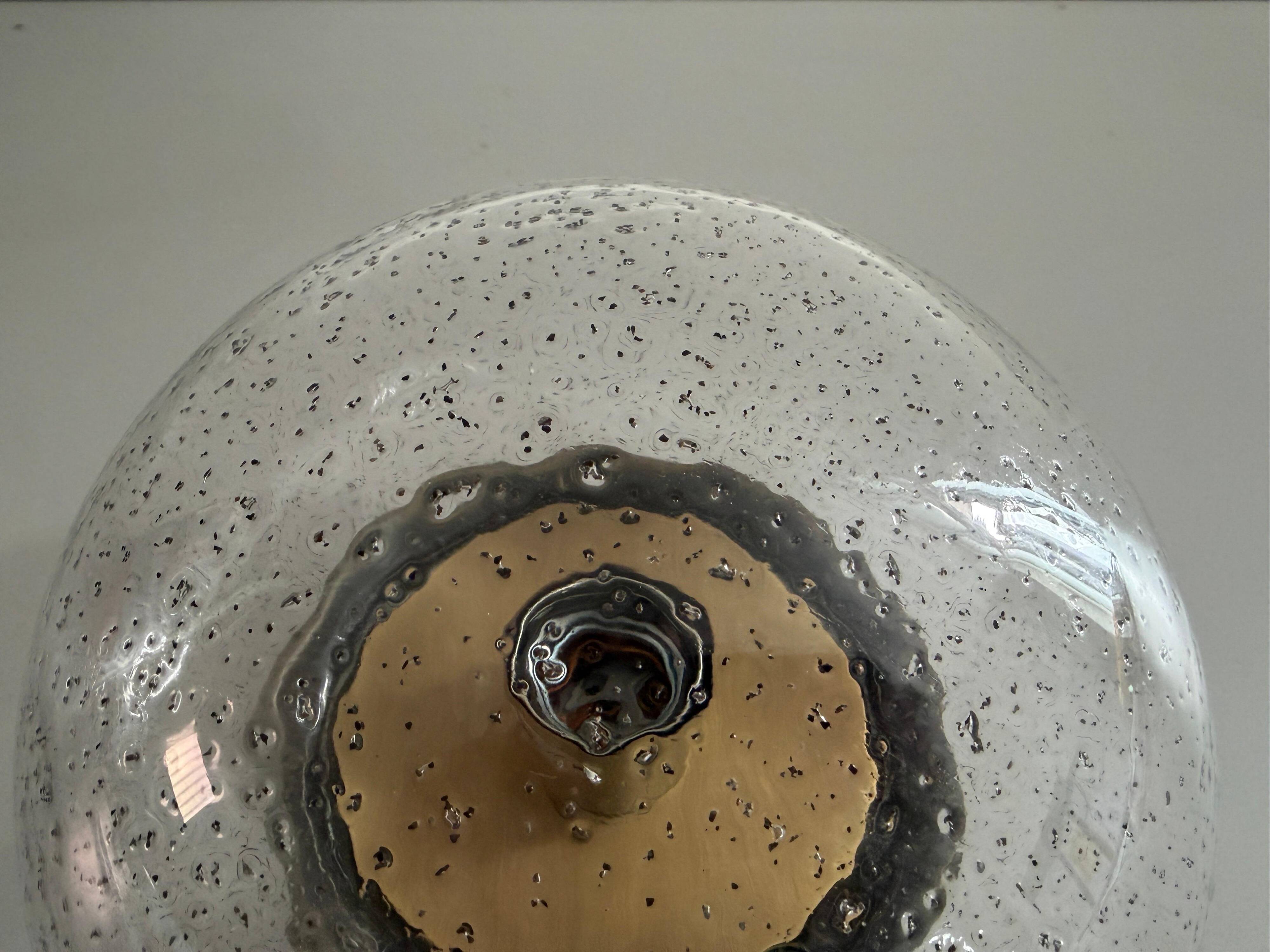 Flush glass shade with bubble texture and brass base by Hillebrand, 1960s, Germany.
