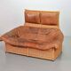 Gerard van de Berg Cognac Patchwork Leather 2-Seat Rockstyle Cane Sofa 70s