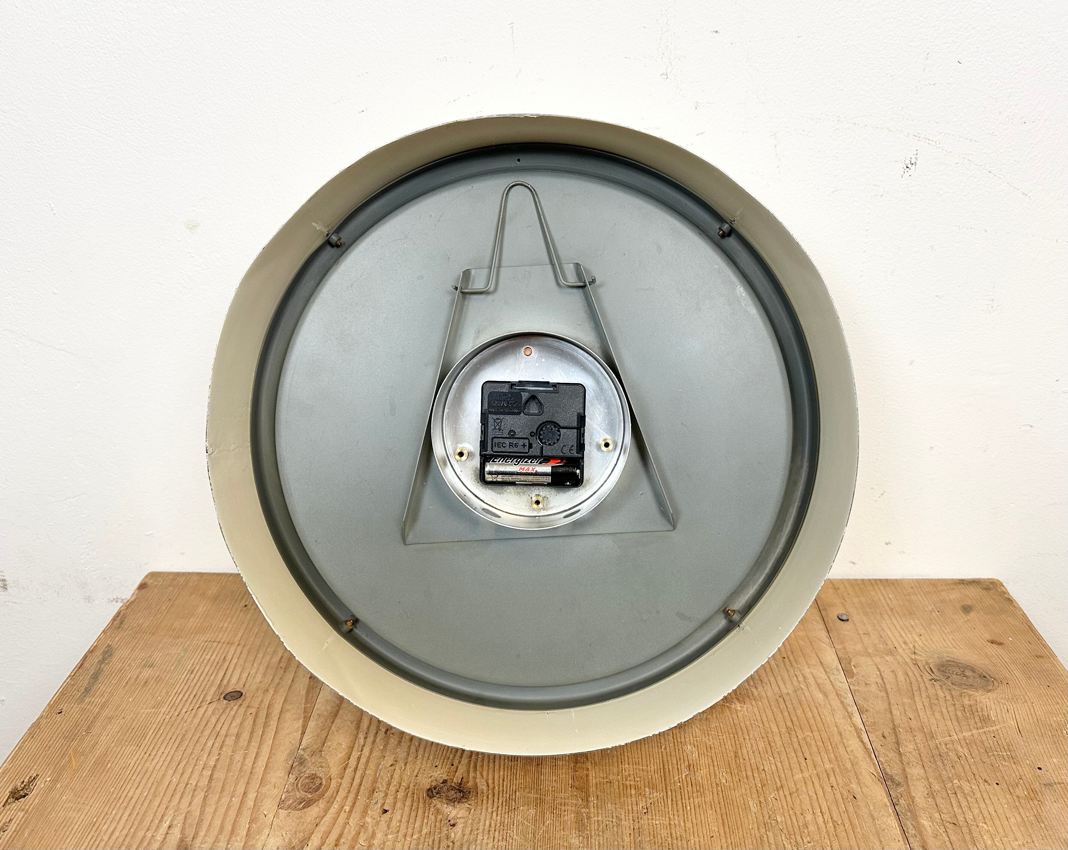 White industrial austrian factory wall clock from Schauer, 1960s