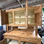 Renovated solid oak dresser – vintage chic country buffet – glass cabinet