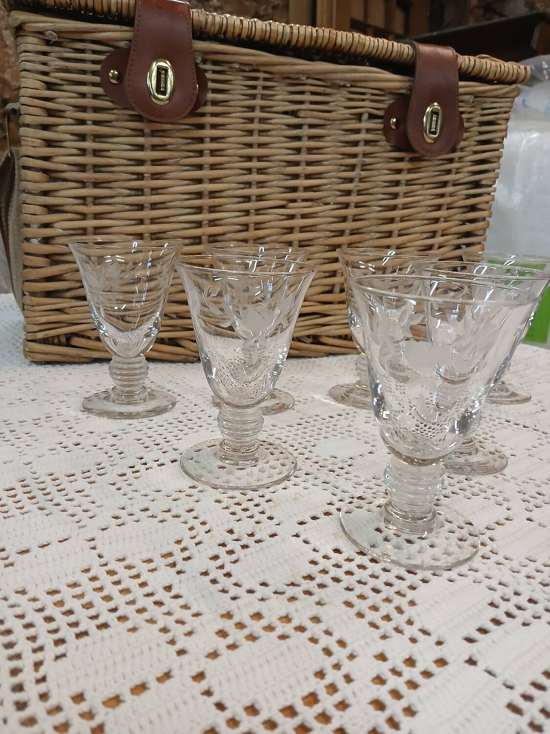 7 antique stemmed glasses