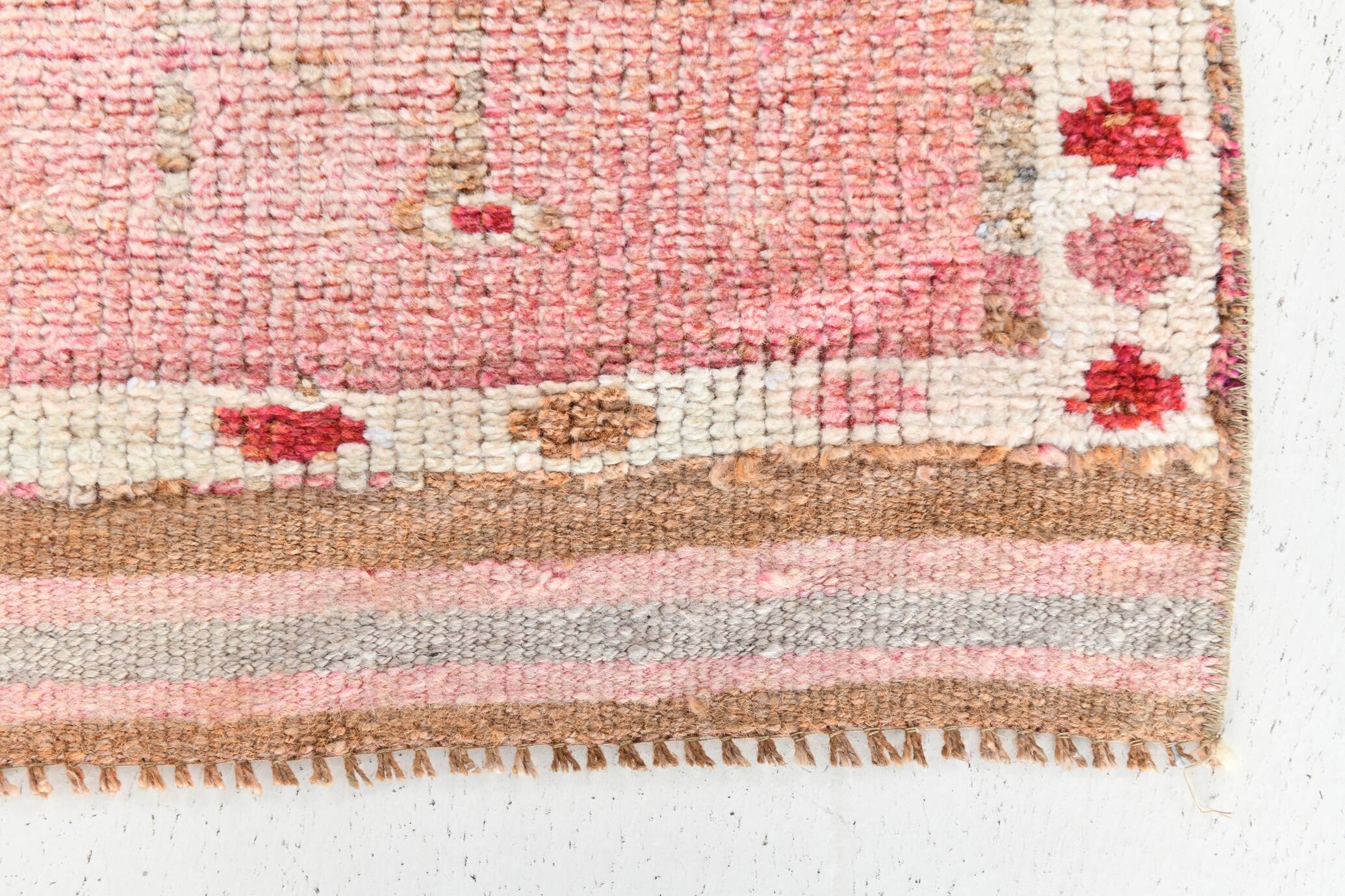 Light Pink & Brown Turkish Vintage Runner Rug, 94x328Cm