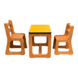 Children's wooden and formica desk and sled chairs 1970