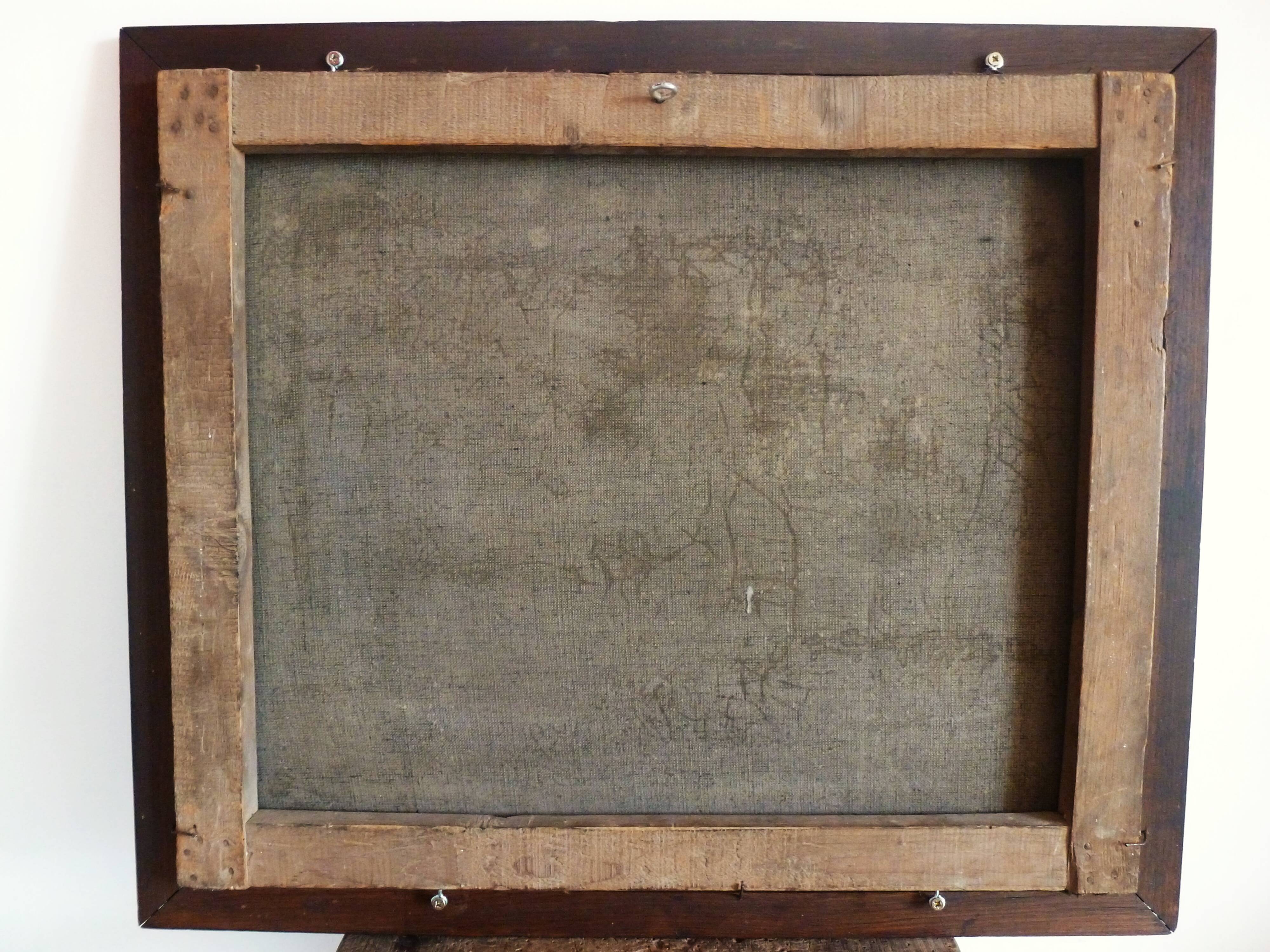 Antique oil painting, vintage bucolic countryside painting.