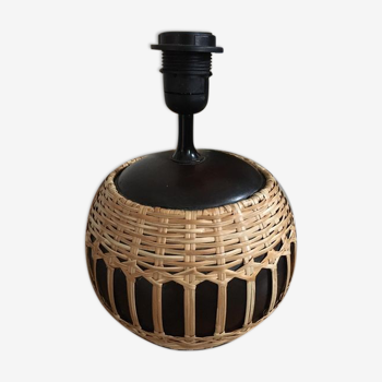 Pied de lampe en bois et rotin