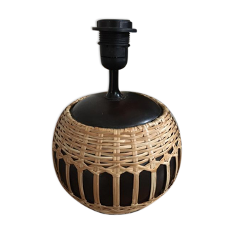 Pied de lampe en bois et rotin