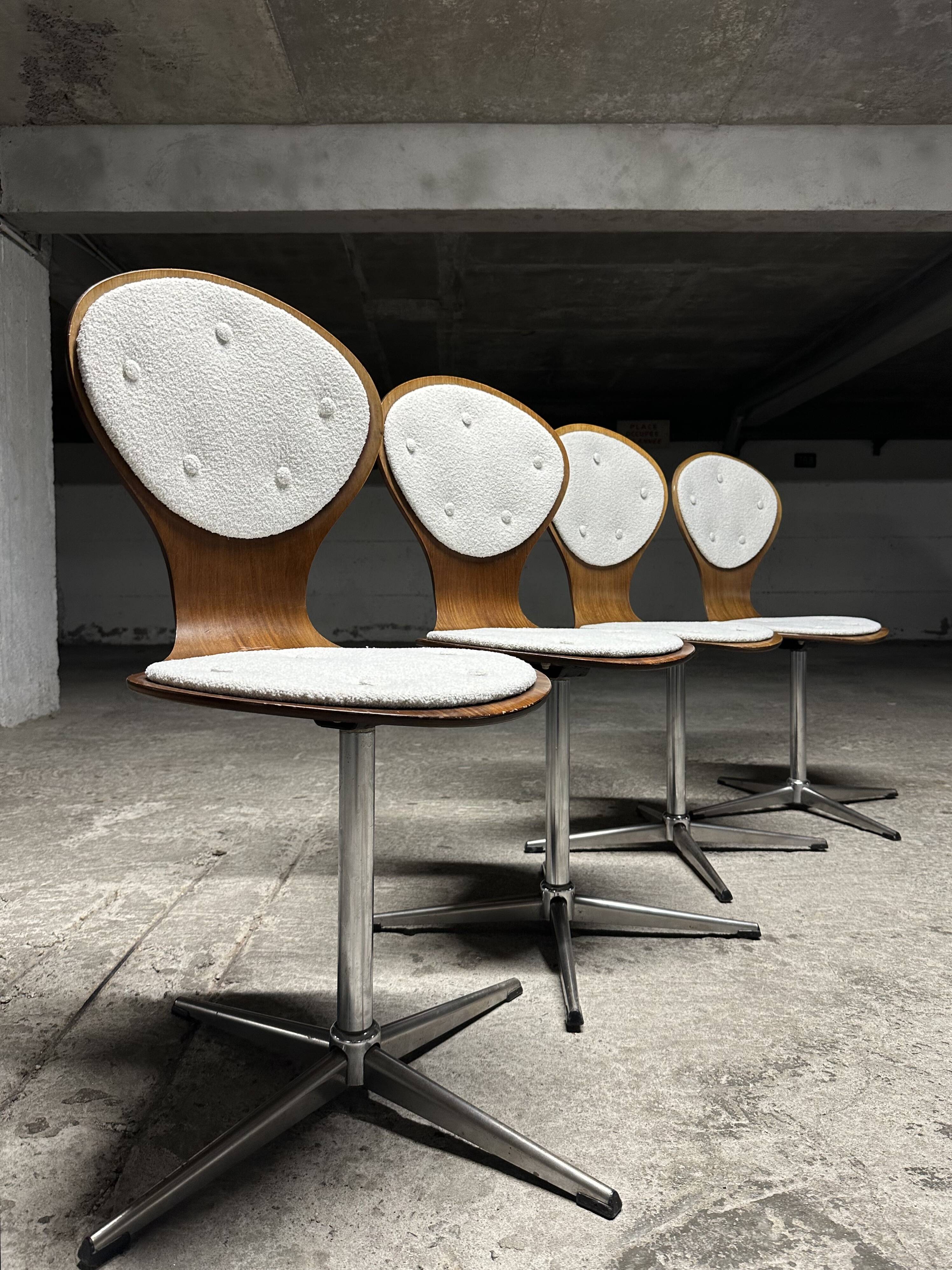 Suite de 4 chaises vintage bois cintré et palissandre. Allemagne, années 60