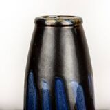 Large Art Deco vase, blue glazed ceramic, Léon Pointu, Puisaye stoneware