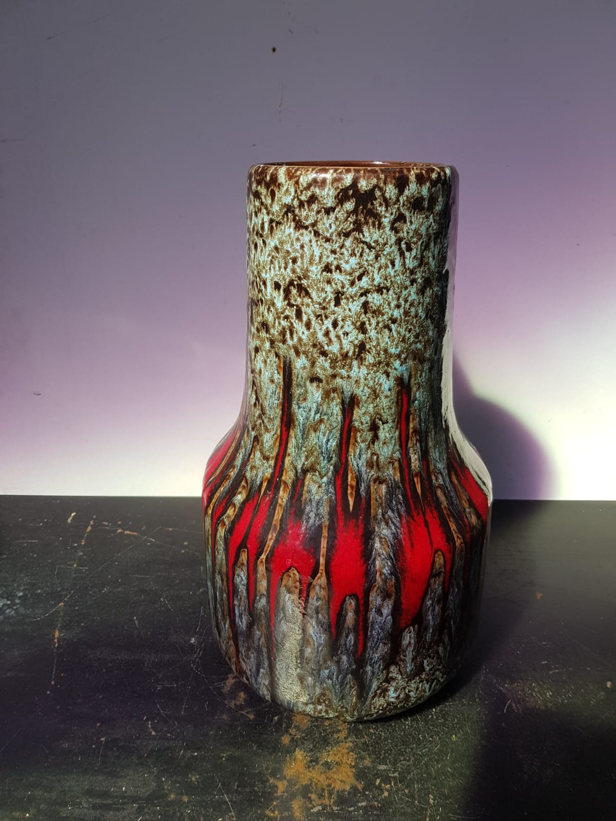 Ancient west germany ceramics multicolor enamel vase - anse vintage