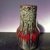 Vase west germany céramique émaillée multicolore + anse vintage
