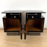 Art Deco Bedside Cabinets in Black Lacquer & Chrome, France, 1930, Set of 2
