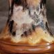Large ceramic table lamp with glazed finish and linen shade, graphic, Germa