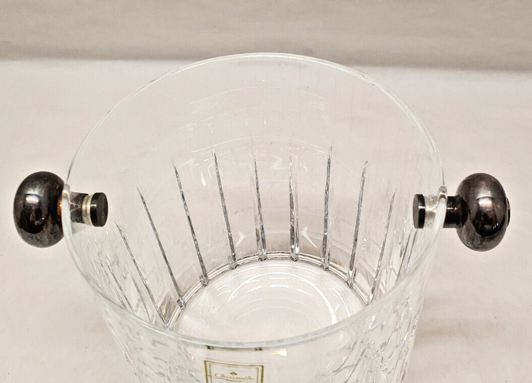 Cristofle iriana crystal ice bucket and two silver handles