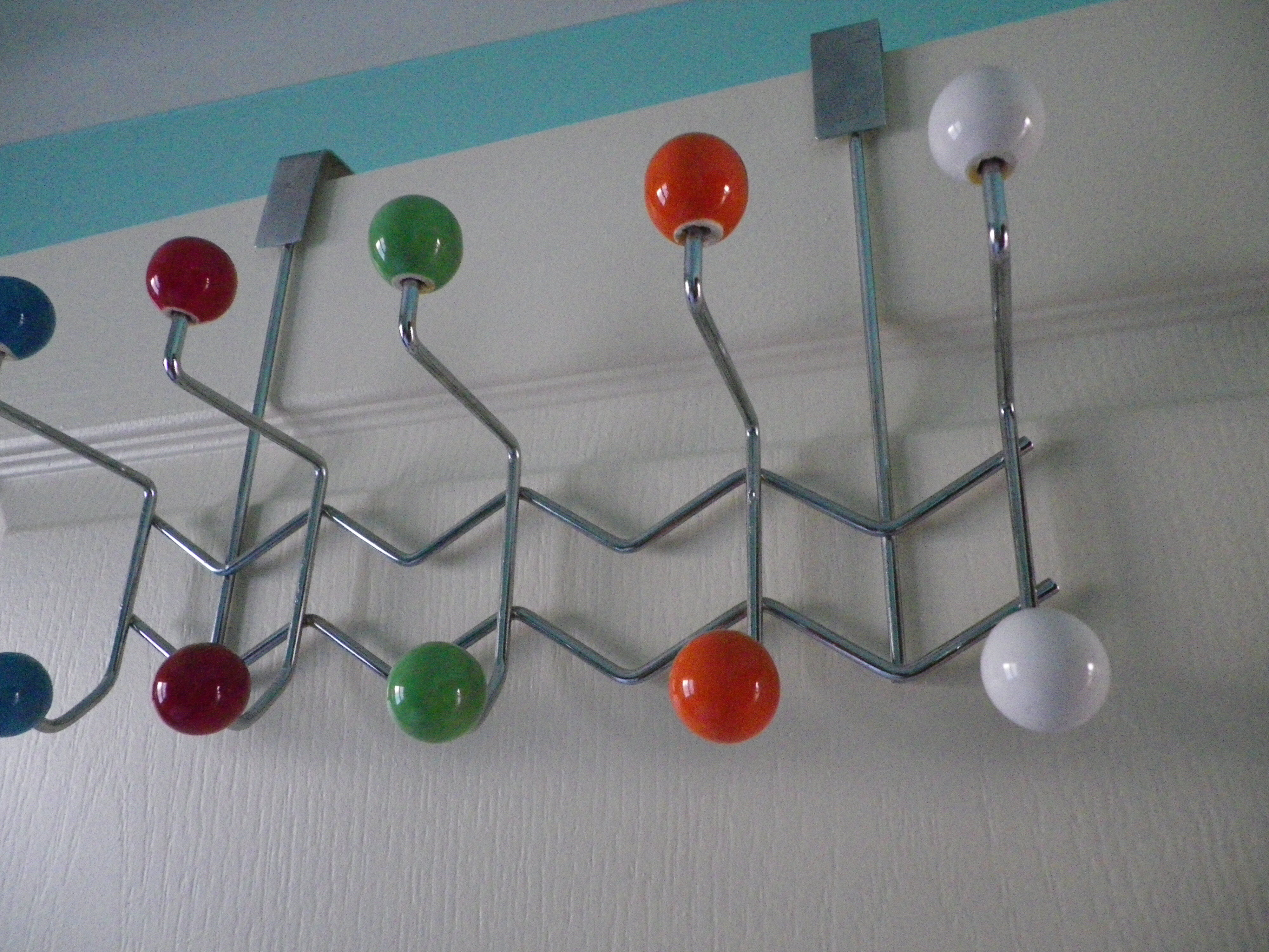 Door hook with 10 hooks-balls, metal and wood, 70s