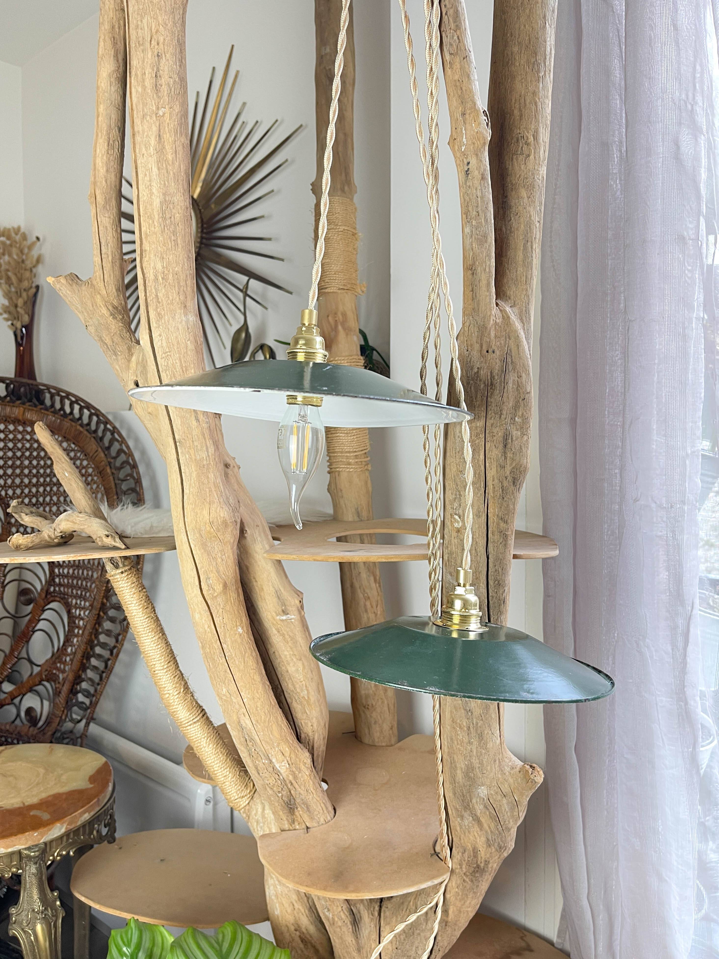 Vintage lampshade in green enamelled sheet metal, customizable