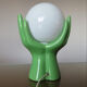 Hand green ceramic lamp and opaline white years 70