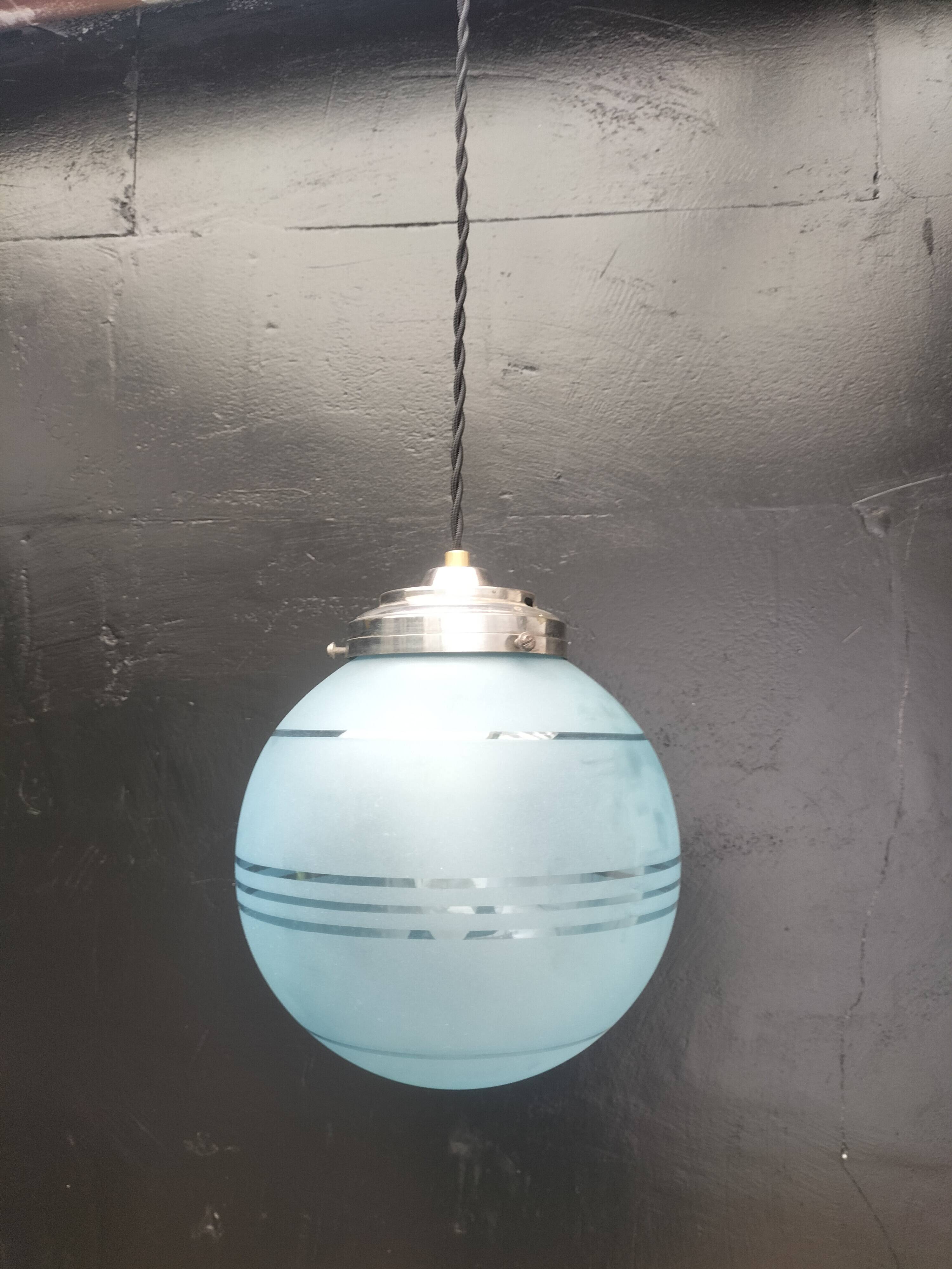 Blue glass ball pendant light