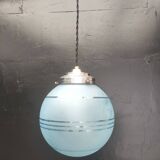 Suspension boule en verre bleuté