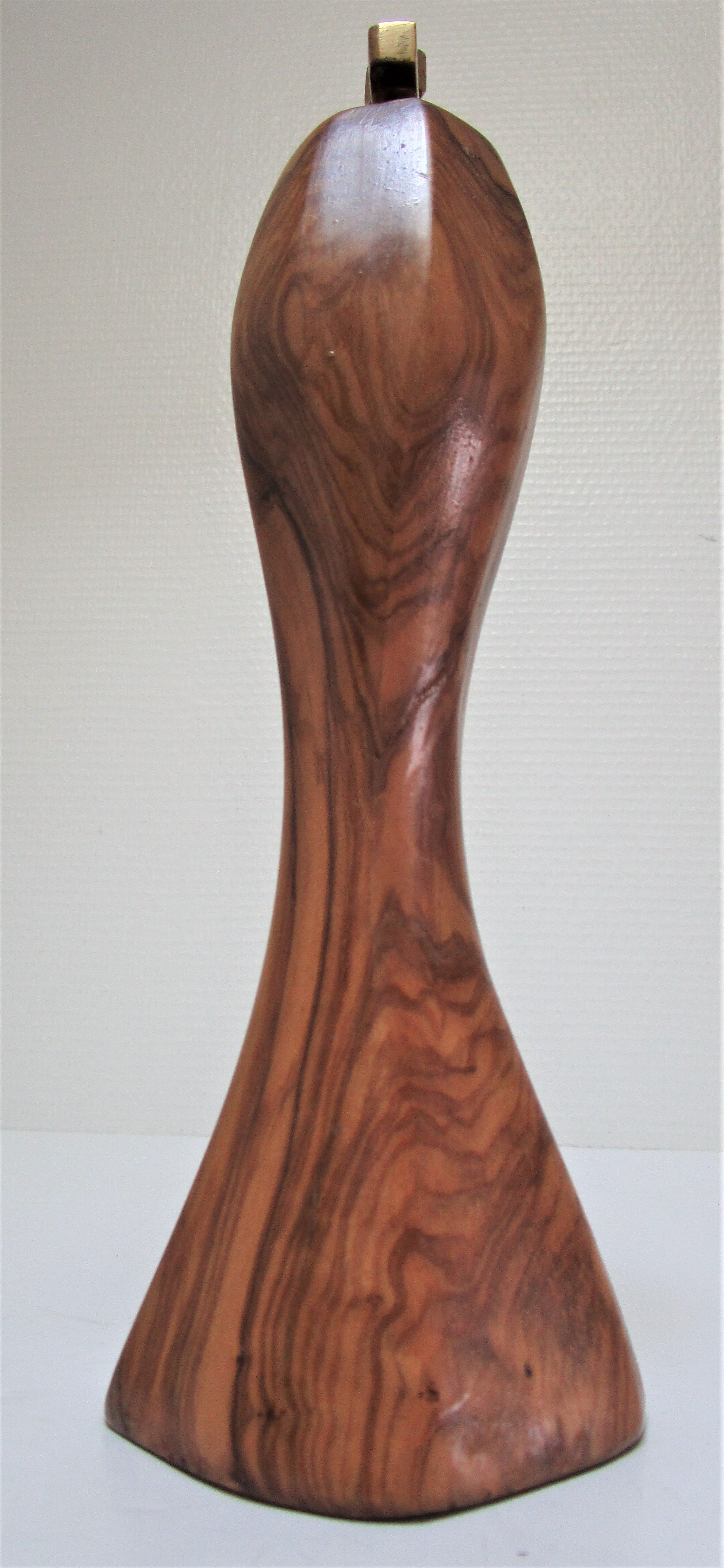 Sculptural pepper mill olive wood and brass vintage design